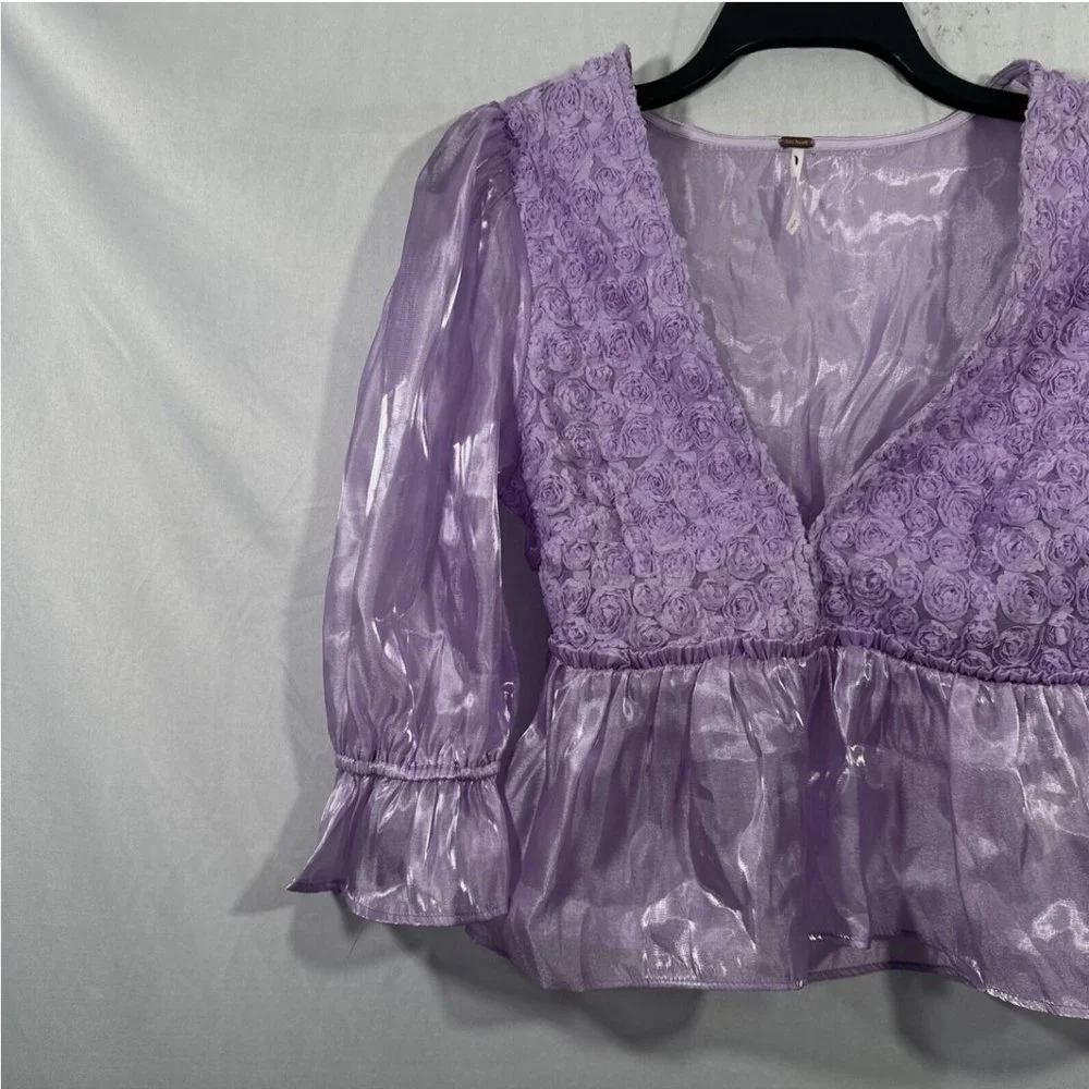 NEW Free People Faye Lavender Floral Top in Dramatic Combo [ Small‎ ] #6199